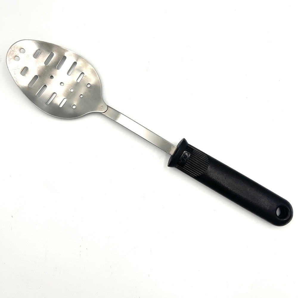 Vintage EKCO Slotted‎ Serving Spoon Stainless Steel Black Handle 12" 60s 70s USA